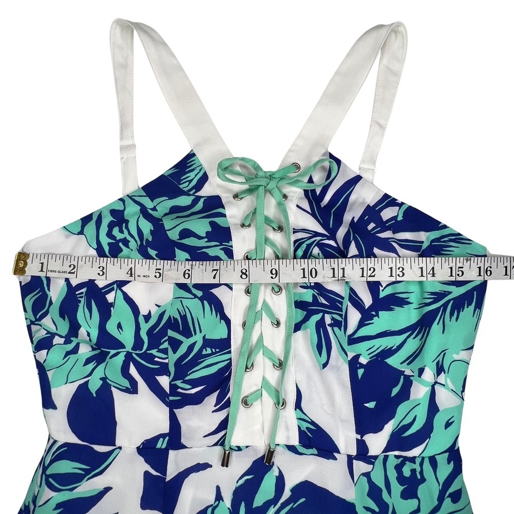 Jealous Tomato Tropical Palm Leaf Lace Up Bodice Dress White Aqua Blue Small S - Picture 12 of 17